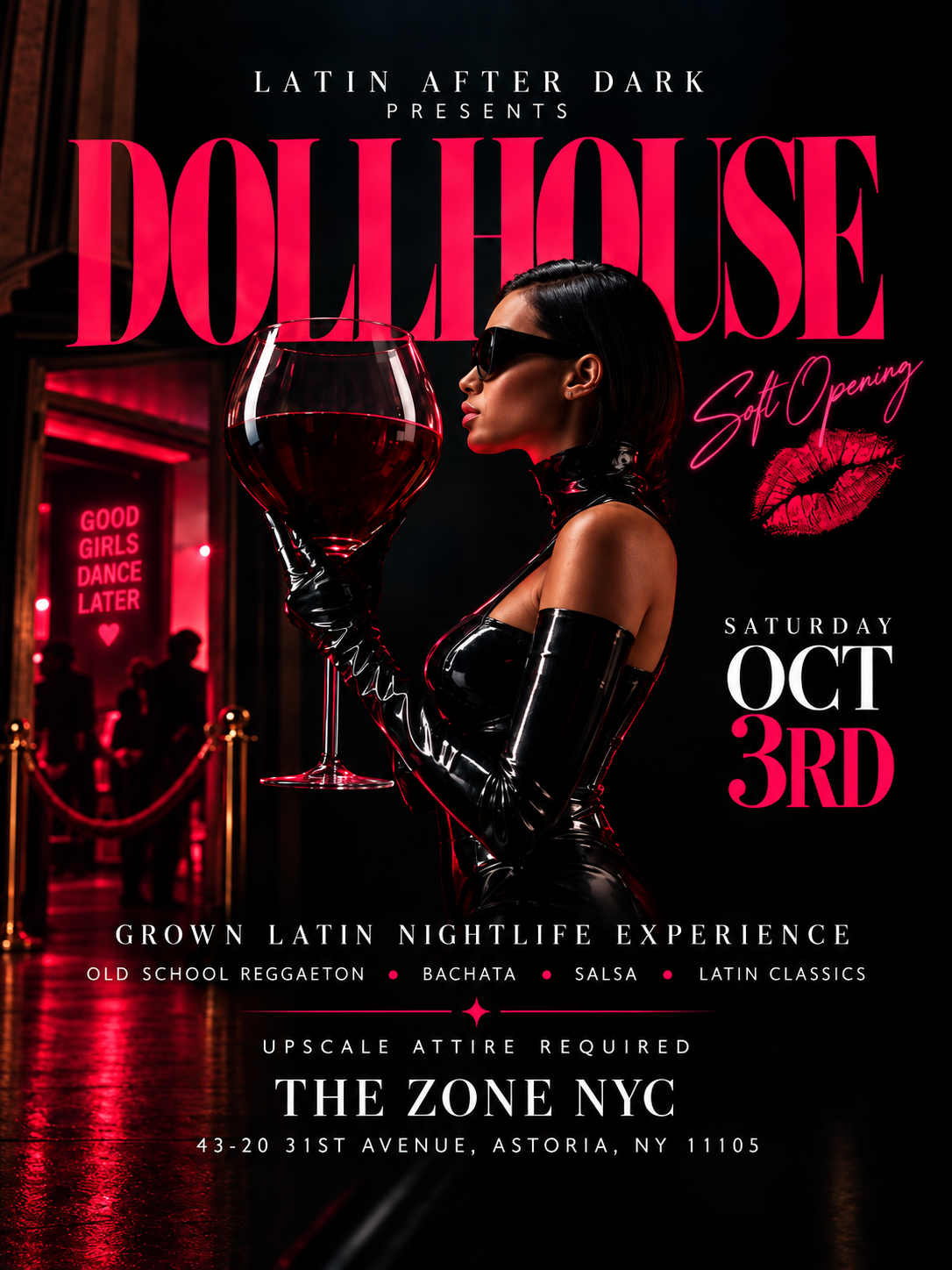 Latin After Dark Dollhouse Soft Opening flyer